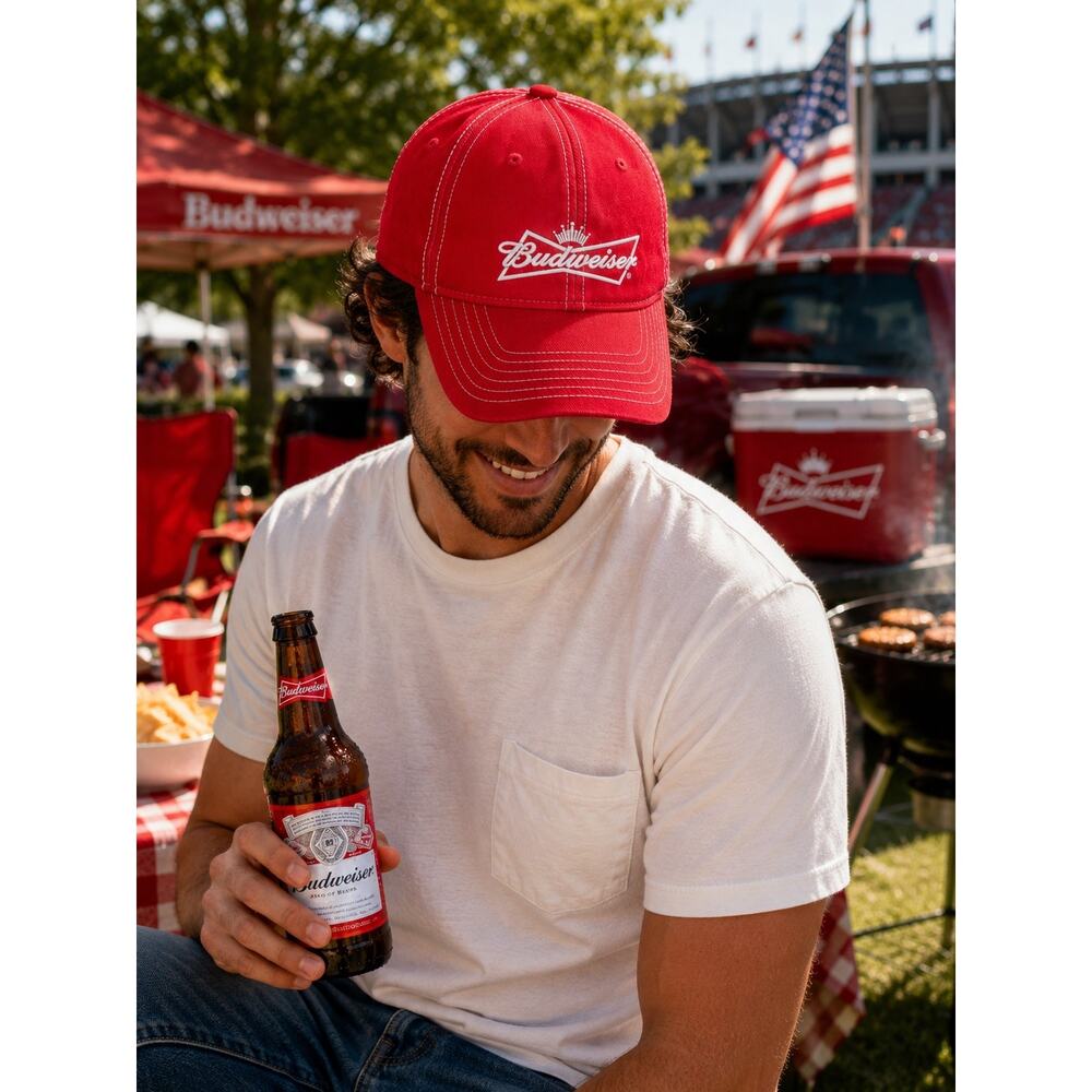 Budweiser Red Embroidered Beer Hat Adjustable Strapback Dad Cap Americana